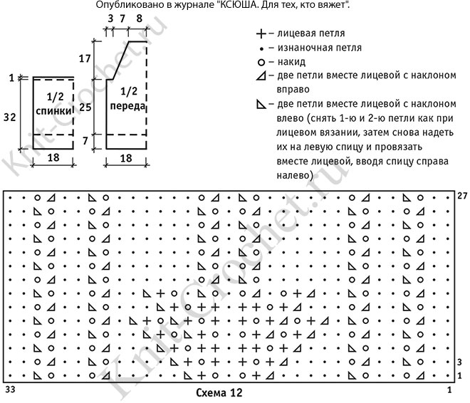 Выкройка, схемы узоров с описанием вязания спицами топа-жилета 42-44 размера .