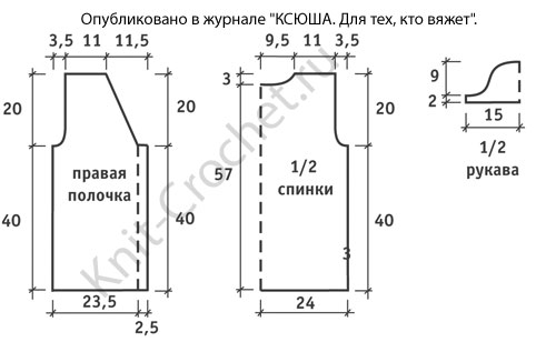 Выкройка для вязания спицами женского короткого жакета 46-48 размера.