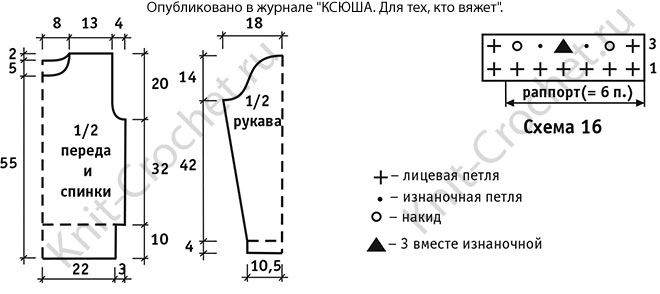 Выкройка, схемы узоров с описанием вязания спицами мужского пуловера размера 46-48.