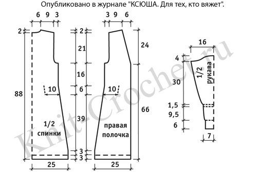 Выкройка для вязания спицами женского пальто.