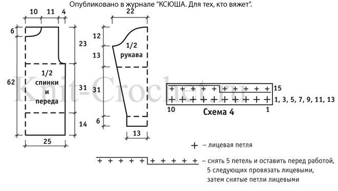 Выкройка, схемы узоров и обозначения для вязания спицами мужского свитера размера 50.