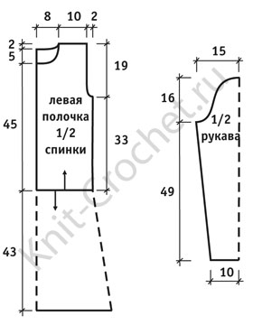 Выкройка для вязания спицами платья размером 44-46.