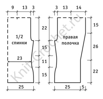 Выкройка для вязания спицами женского «мехового» жилета 44-46 размера .