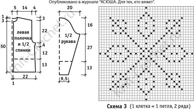 Выкройка, схемы узоров с описанием вязания спицами женского жакета 44-46 размера.
