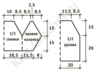 Выкройка для вязания спицами женского жакета болеро 44-46 размера.
