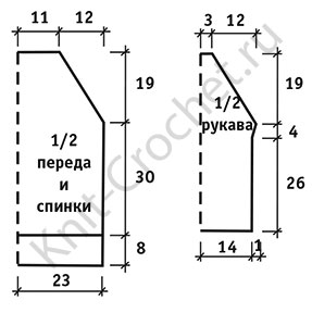 Выкройка, для вязания спицами женского пуловера реглана в полоску 44-46 размера.