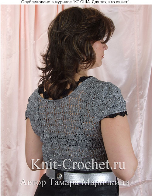 Женский пуловер с рукавами "фонарик" размера 46-48, связанный на спицах.