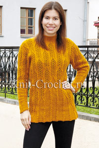 Long Pullover with Lace Cables