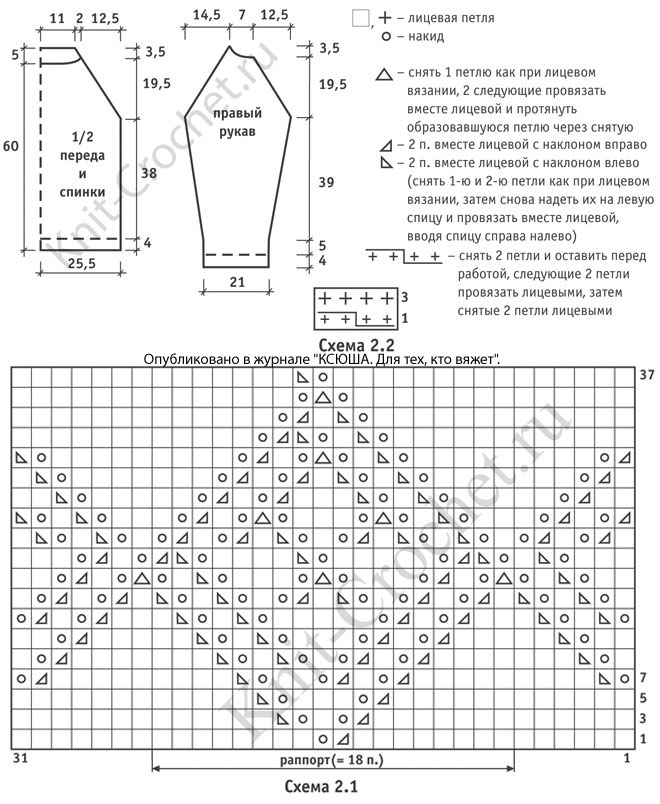 Кофта с ажурными рукавами спицами схемы и описание
