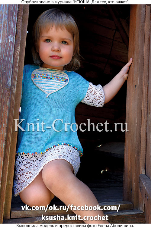 Платье «Сердечко» для девочки 2-3 года, вязанное на спицах.