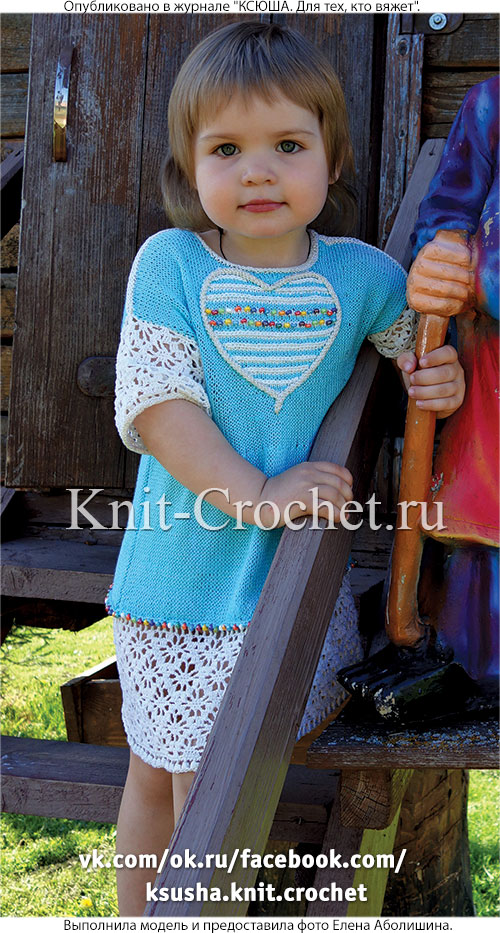 Платье «Сердечко» для девочки 2-3 года, вязанное на спицах.